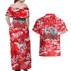 Dolphins Rugby Couples Matching Off Shoulder Maxi Dress and Hawaiian Shirt Graffiti Typography Urban Camo Abstract Street Style