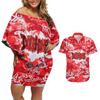 Dolphins Rugby Couples Matching Off Shoulder Short Dress and Hawaiian Shirt Graffiti Typography Urban Camo Abstract Street Style