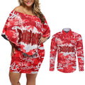 Dolphins Rugby Couples Matching Off Shoulder Short Dress and Long Sleeve Button Shirt Graffiti Typography Urban Camo Abstract Street Style