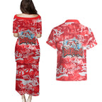 Dolphins Rugby Couples Matching Puletasi and Hawaiian Shirt Graffiti Typography Urban Camo Abstract Street Style