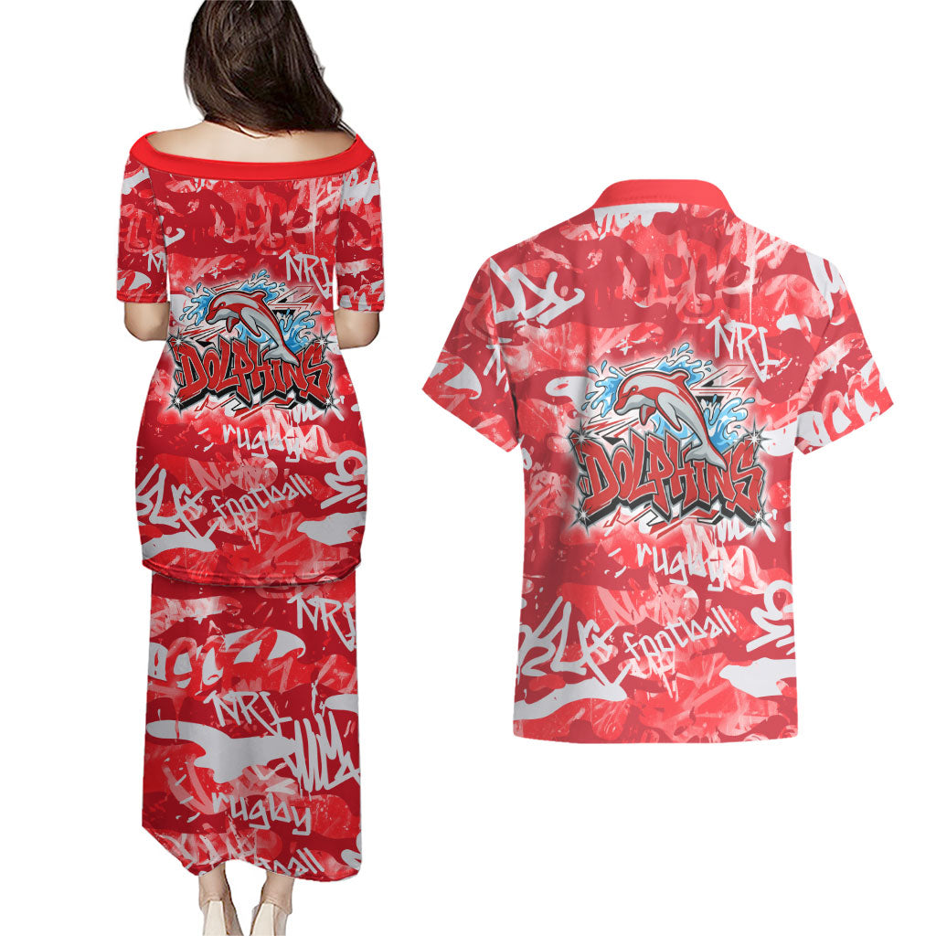 Dolphins Rugby Couples Matching Puletasi and Hawaiian Shirt Graffiti Typography Urban Camo Abstract Street Style