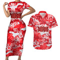 Dolphins Rugby Couples Matching Short Sleeve Bodycon Dress and Hawaiian Shirt Graffiti Typography Urban Camo Abstract Street Style