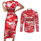 Dolphins Rugby Couples Matching Short Sleeve Bodycon Dress and Long Sleeve Button Shirt Graffiti Typography Urban Camo Abstract Street Style