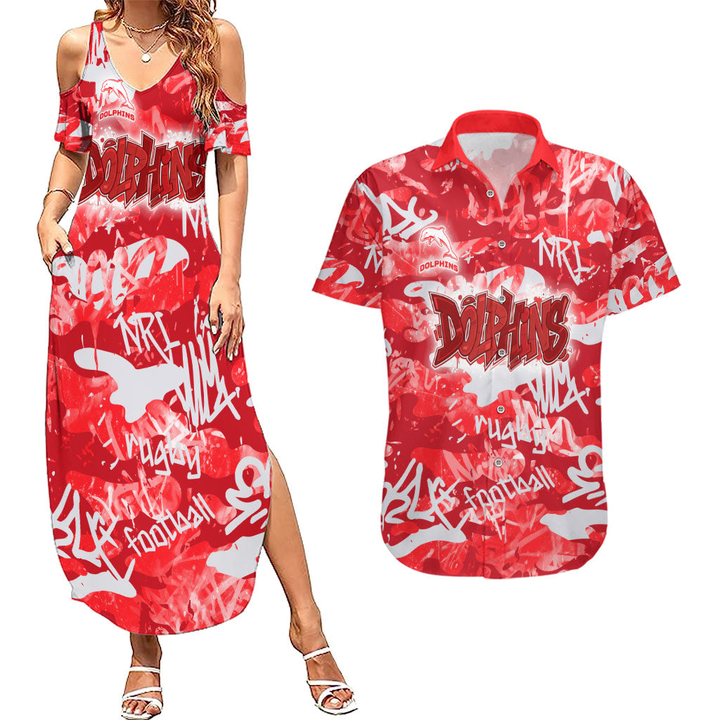 Dolphins Rugby Couples Matching Summer Maxi Dress and Hawaiian Shirt Graffiti Typography Urban Camo Abstract Street Style