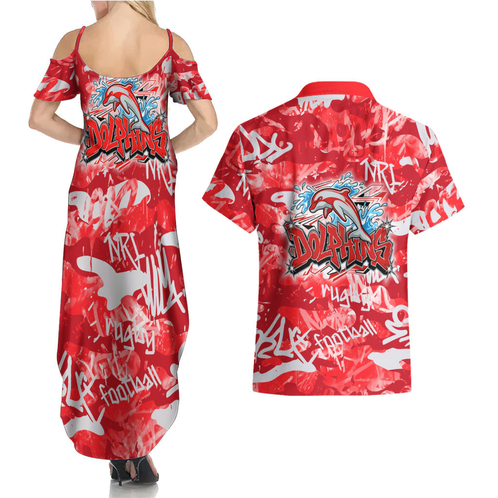 Dolphins Rugby Couples Matching Summer Maxi Dress and Hawaiian Shirt Graffiti Typography Urban Camo Abstract Street Style