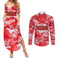 Dolphins Rugby Couples Matching Summer Maxi Dress and Long Sleeve Button Shirt Graffiti Typography Urban Camo Abstract Street Style