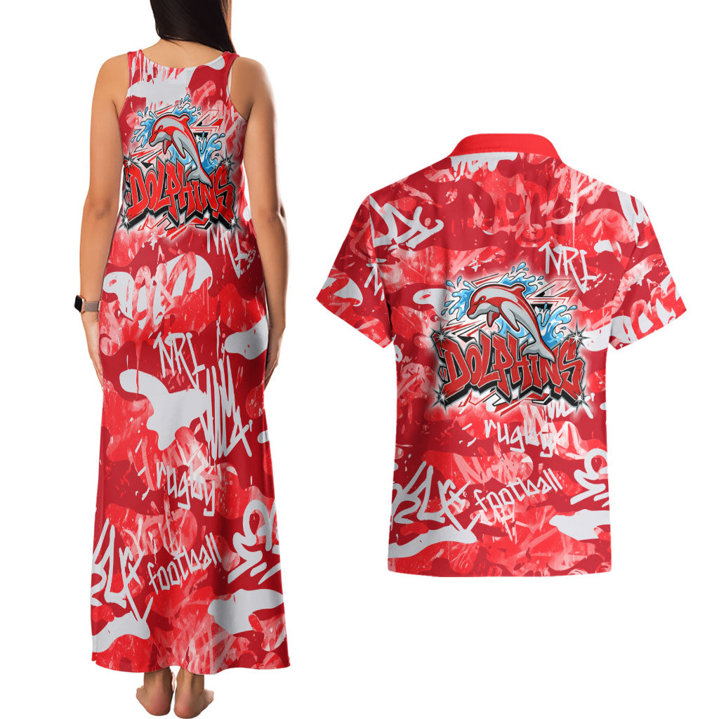 Dolphins Rugby Couples Matching Tank Maxi Dress and Hawaiian Shirt Graffiti Typography Urban Camo Abstract Street Style