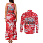 Dolphins Rugby Couples Matching Tank Maxi Dress and Long Sleeve Button Shirt Graffiti Typography Urban Camo Abstract Street Style