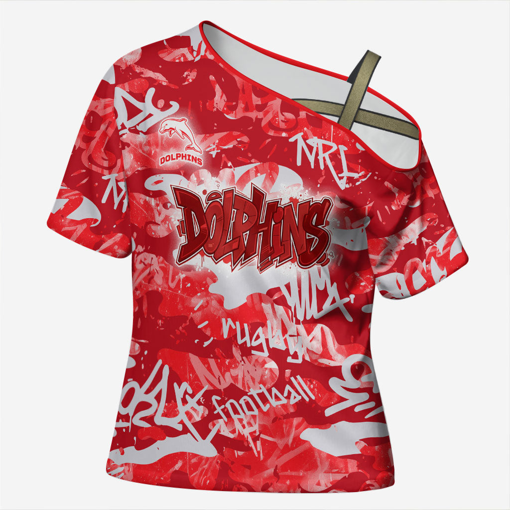 Dolphins Rugby Cross Shoulder Shirt Graffiti Typography Urban Camo Abstract Street Style