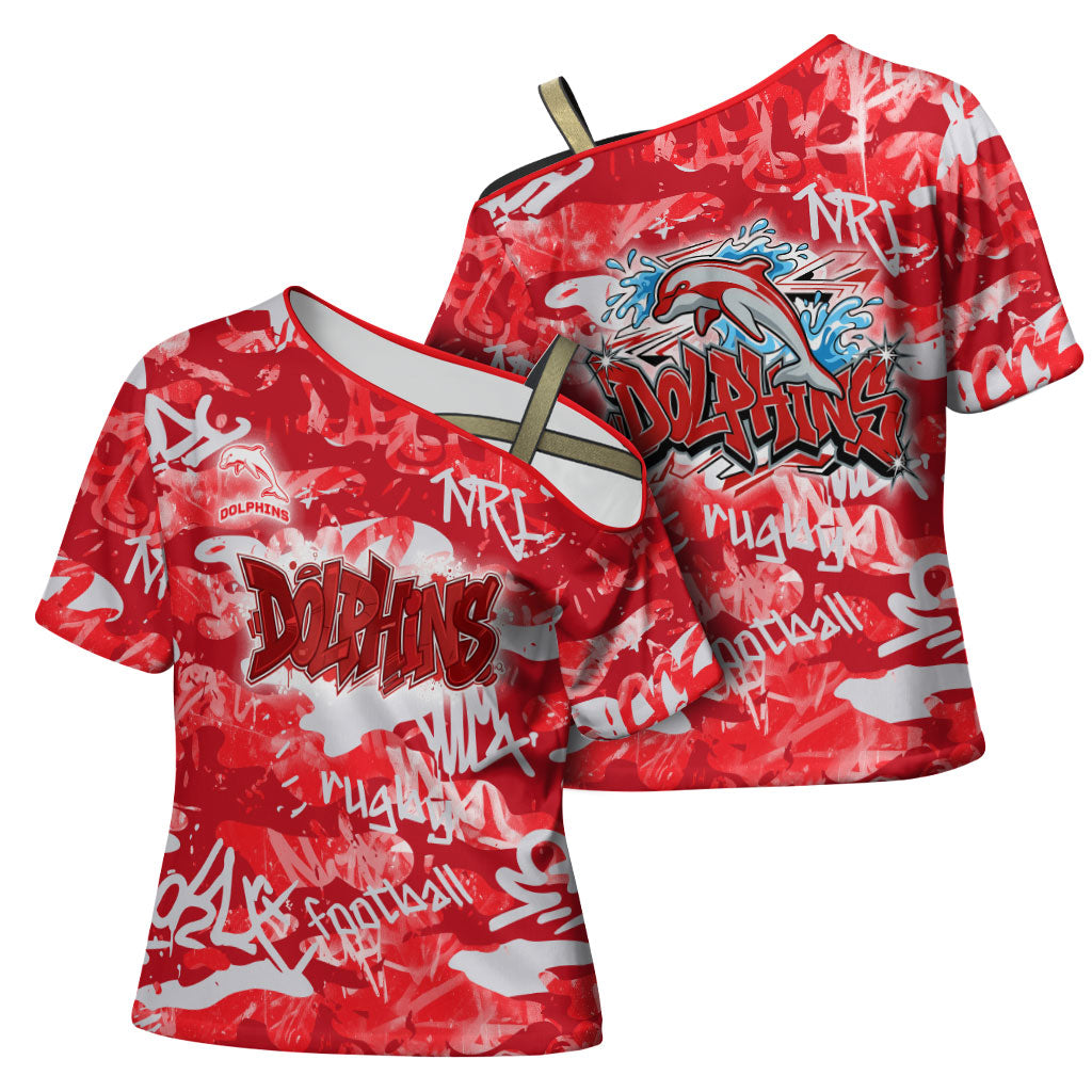 Dolphins Rugby Cross Shoulder Shirt Graffiti Typography Urban Camo Abstract Street Style