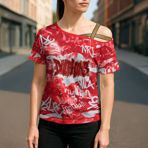 Dolphins Rugby Cross Shoulder Shirt Graffiti Typography Urban Camo Abstract Street Style