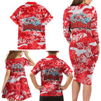 Dolphins Rugby Family Matching Long Sleeve Bodycon Dress and Hawaiian Shirt Graffiti Typography Urban Camo Abstract Street Style