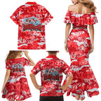 Dolphins Rugby Family Matching Mermaid Dress and Hawaiian Shirt Graffiti Typography Urban Camo Abstract Street Style
