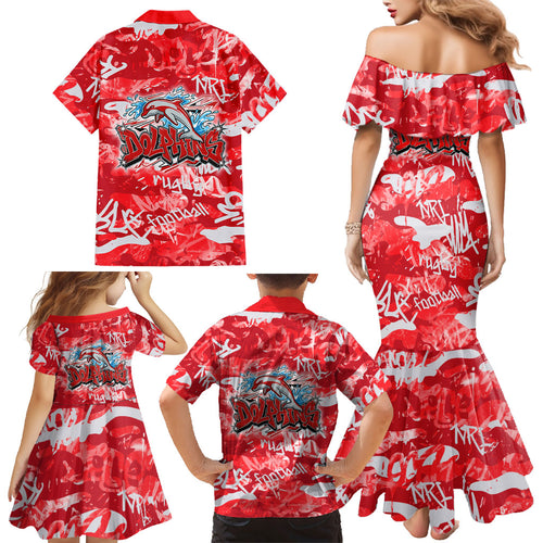 Dolphins Rugby Family Matching Mermaid Dress and Hawaiian Shirt Graffiti Typography Urban Camo Abstract Street Style