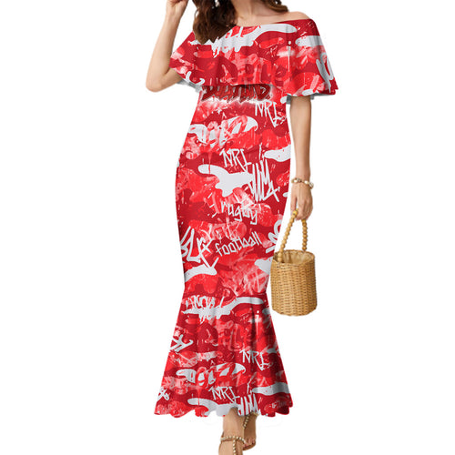 Dolphins Rugby Family Matching Mermaid Dress and Hawaiian Shirt Graffiti Typography Urban Camo Abstract Street Style