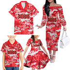 Dolphins Rugby Family Matching Off The Shoulder Long Sleeve Dress and Hawaiian Shirt Graffiti Typography Urban Camo Abstract Street Style