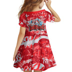 Dolphins Rugby Family Matching Off The Shoulder Long Sleeve Dress and Hawaiian Shirt Graffiti Typography Urban Camo Abstract Street Style