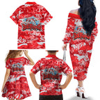 Dolphins Rugby Family Matching Off The Shoulder Long Sleeve Dress and Hawaiian Shirt Graffiti Typography Urban Camo Abstract Street Style