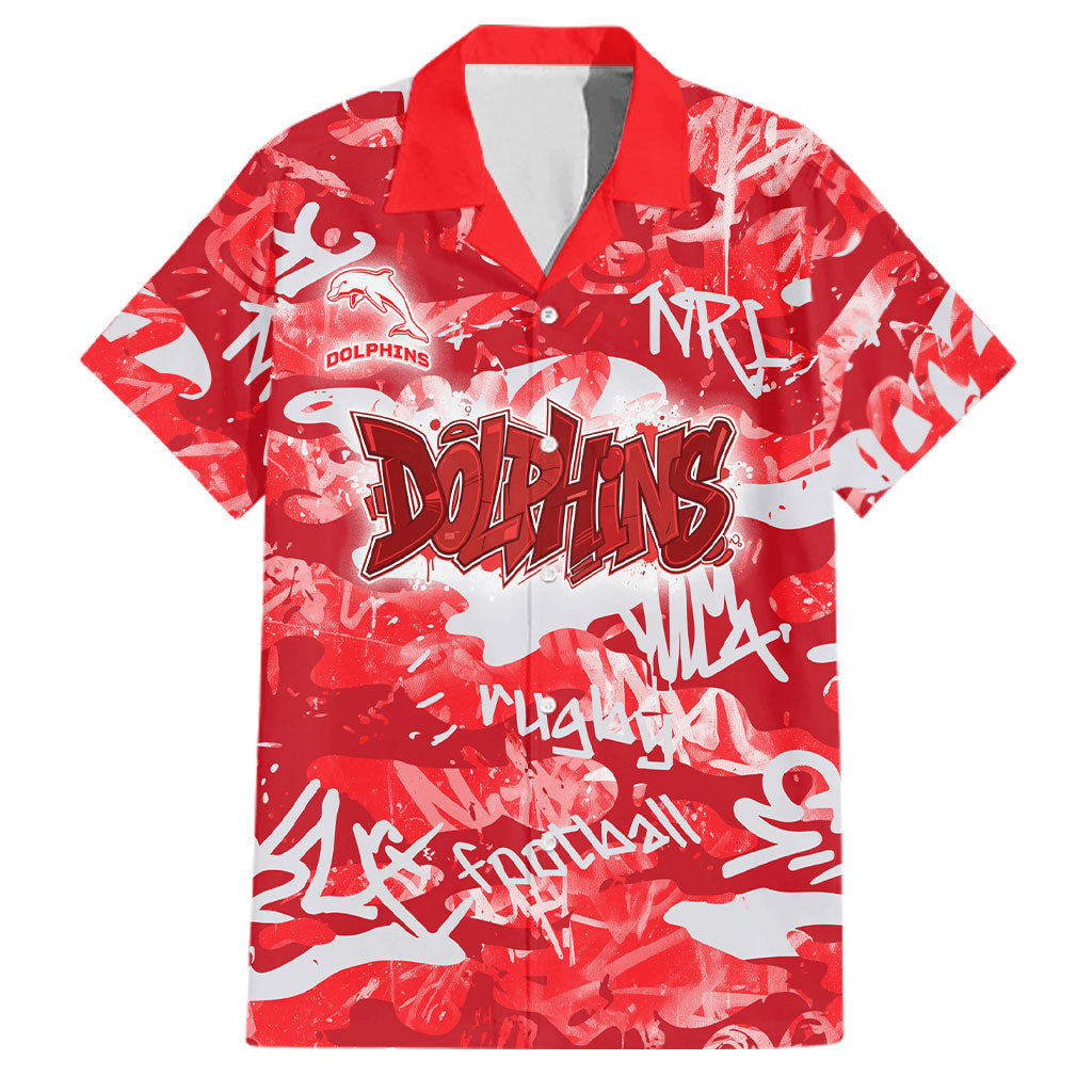 Dolphins Rugby Family Matching Off The Shoulder Long Sleeve Dress and Hawaiian Shirt Graffiti Typography Urban Camo Abstract Street Style