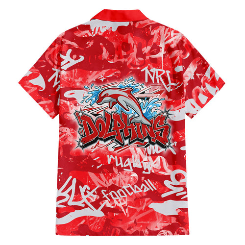 Dolphins Rugby Family Matching Off The Shoulder Long Sleeve Dress and Hawaiian Shirt Graffiti Typography Urban Camo Abstract Street Style