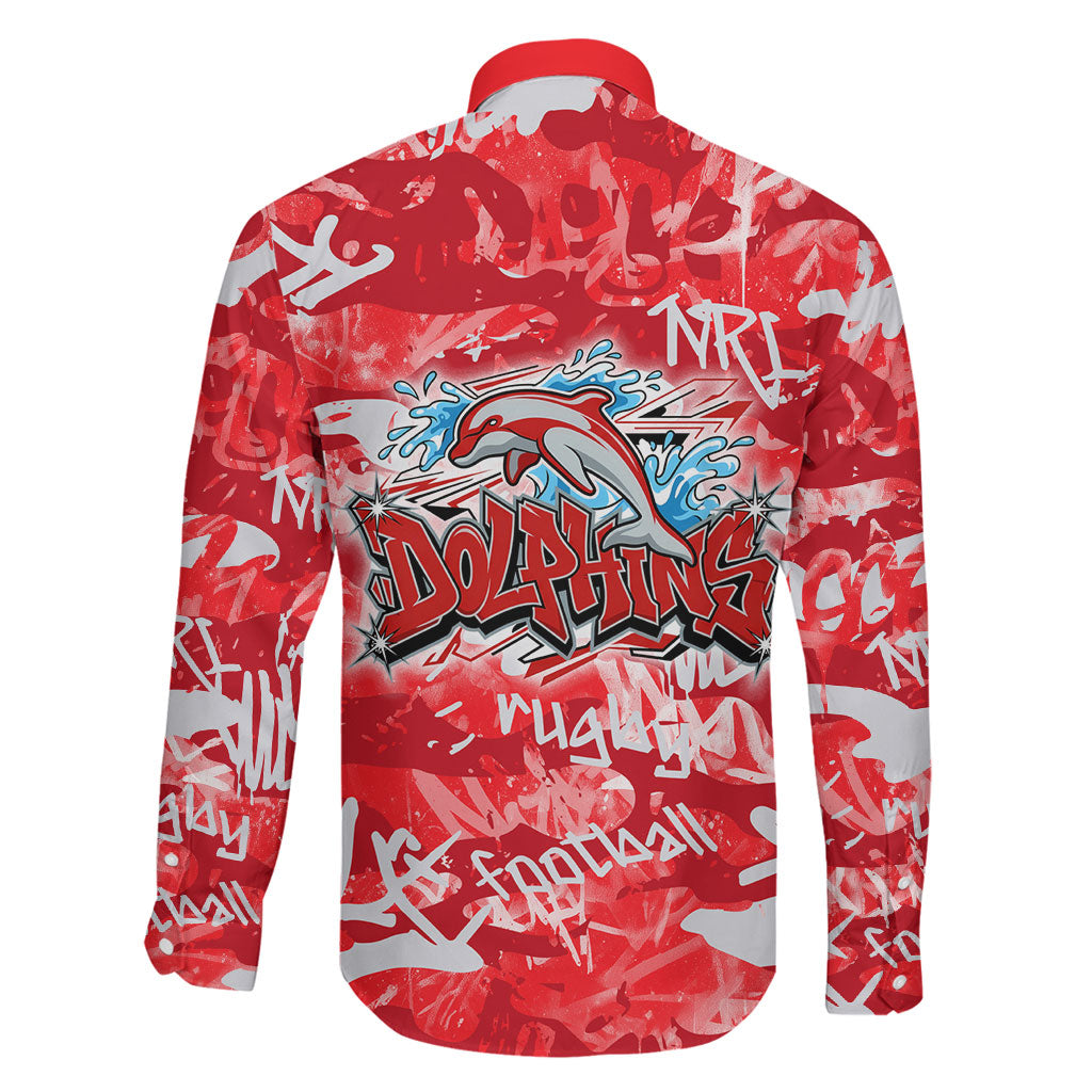 Dolphins Rugby Family Matching Off The Shoulder Long Sleeve Dress and Hawaiian Shirt Graffiti Typography Urban Camo Abstract Street Style
