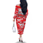 Dolphins Rugby Family Matching Off The Shoulder Long Sleeve Dress and Hawaiian Shirt Graffiti Typography Urban Camo Abstract Street Style