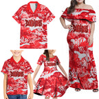 Dolphins Rugby Family Matching Off Shoulder Maxi Dress and Hawaiian Shirt Graffiti Typography Urban Camo Abstract Street Style