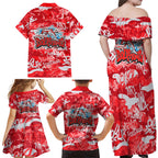 Dolphins Rugby Family Matching Off Shoulder Maxi Dress and Hawaiian Shirt Graffiti Typography Urban Camo Abstract Street Style
