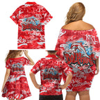 Dolphins Rugby Family Matching Off Shoulder Short Dress and Hawaiian Shirt Graffiti Typography Urban Camo Abstract Street Style