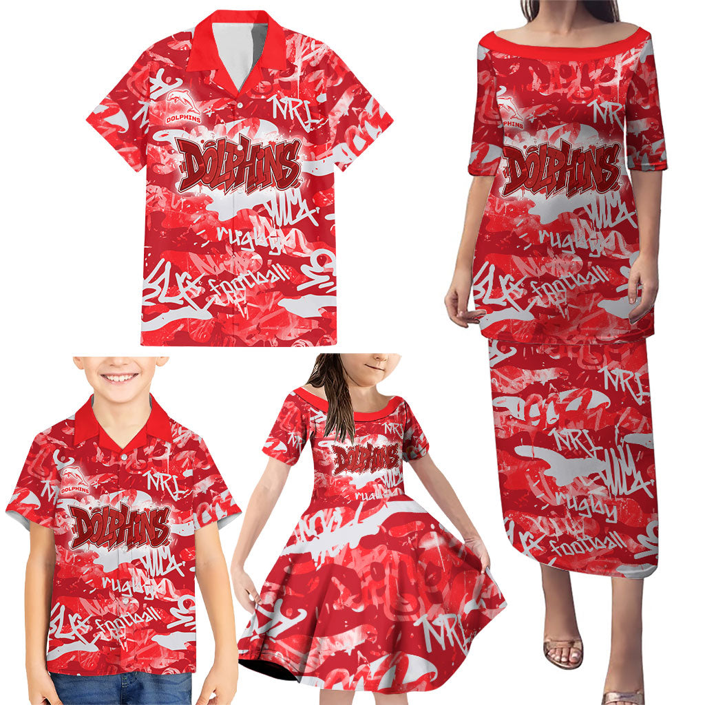 Dolphins Rugby Family Matching Puletasi and Hawaiian Shirt Graffiti Typography Urban Camo Abstract Street Style
