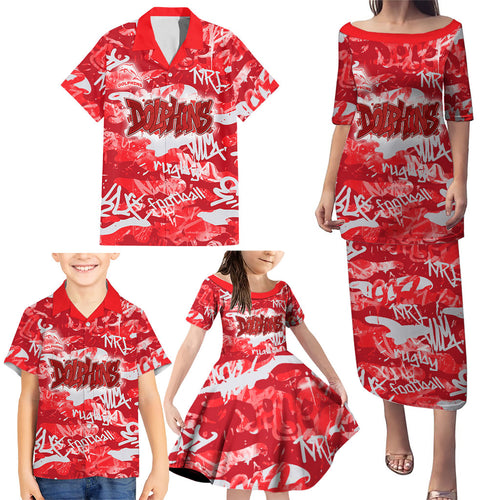 Dolphins Rugby Family Matching Puletasi and Hawaiian Shirt Graffiti Typography Urban Camo Abstract Street Style