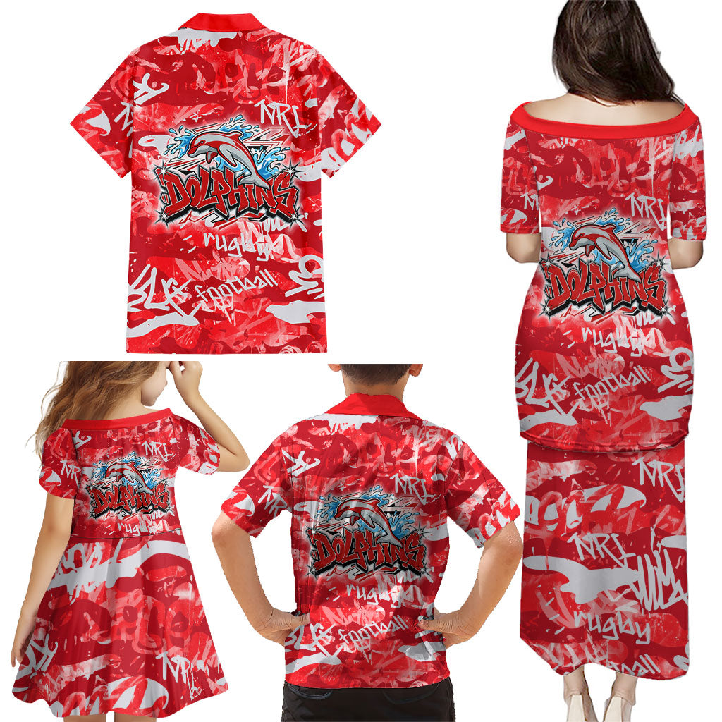 Dolphins Rugby Family Matching Puletasi and Hawaiian Shirt Graffiti Typography Urban Camo Abstract Street Style
