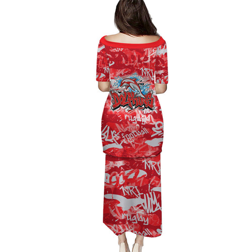 Dolphins Rugby Family Matching Puletasi and Hawaiian Shirt Graffiti Typography Urban Camo Abstract Street Style
