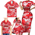 Dolphins Rugby Family Matching Short Sleeve Bodycon Dress and Hawaiian Shirt Graffiti Typography Urban Camo Abstract Street Style