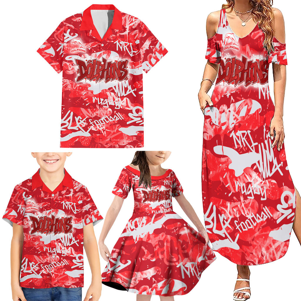 Dolphins Rugby Family Matching Summer Maxi Dress and Hawaiian Shirt Graffiti Typography Urban Camo Abstract Street Style