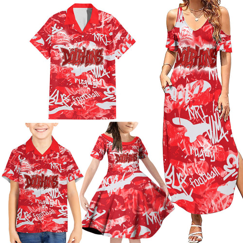 Dolphins Rugby Family Matching Summer Maxi Dress and Hawaiian Shirt Graffiti Typography Urban Camo Abstract Street Style
