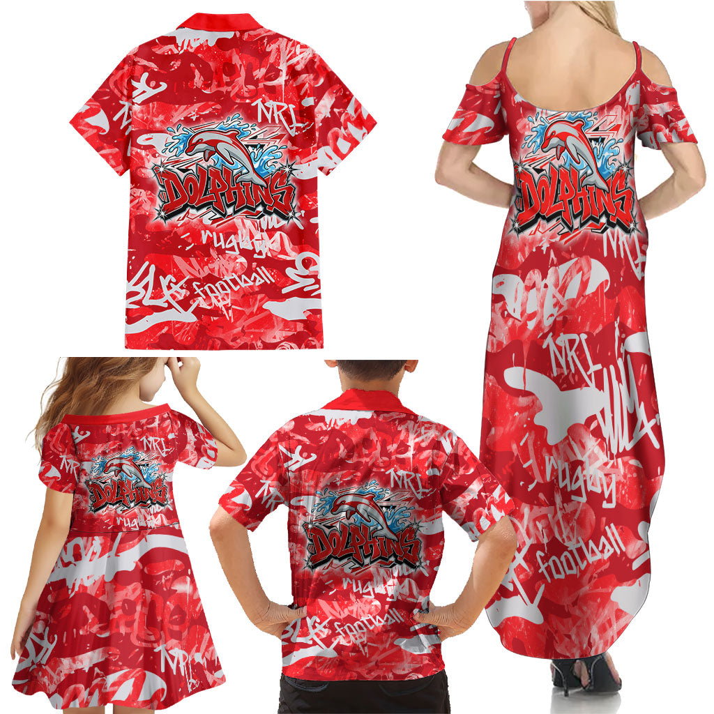 Dolphins Rugby Family Matching Summer Maxi Dress and Hawaiian Shirt Graffiti Typography Urban Camo Abstract Street Style