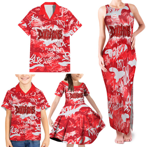Dolphins Rugby Family Matching Tank Maxi Dress and Hawaiian Shirt Graffiti Typography Urban Camo Abstract Street Style