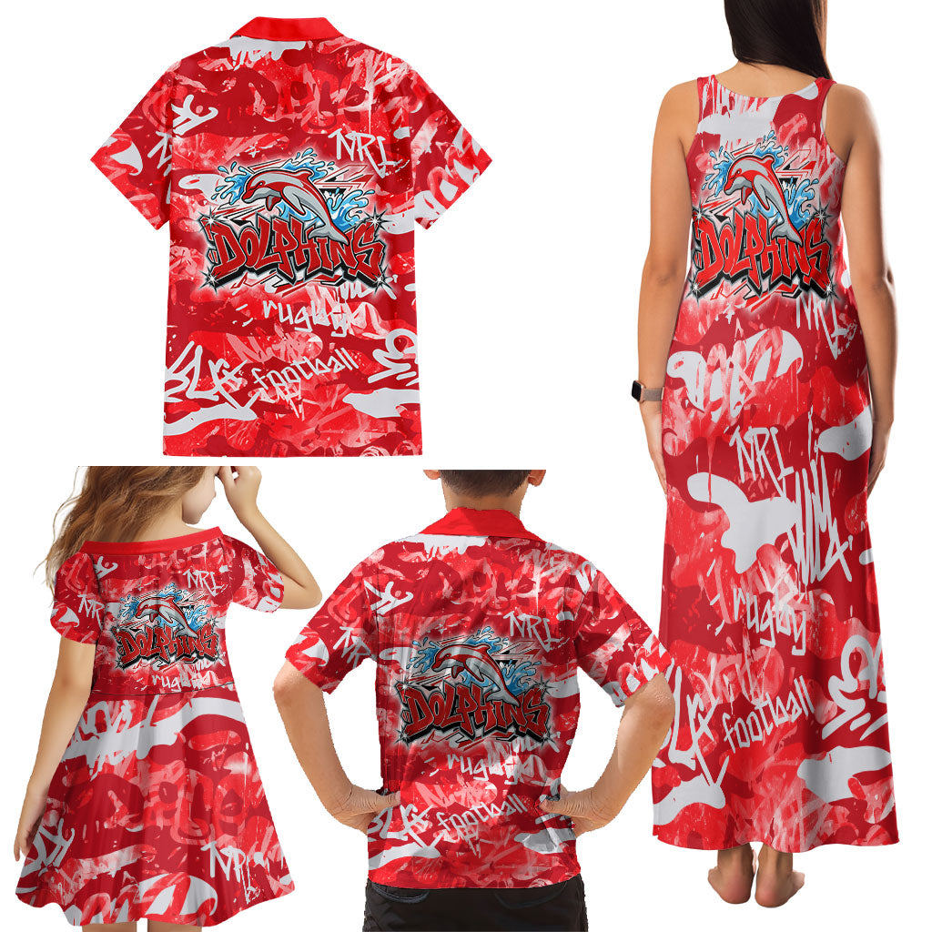 Dolphins Rugby Family Matching Tank Maxi Dress and Hawaiian Shirt Graffiti Typography Urban Camo Abstract Street Style