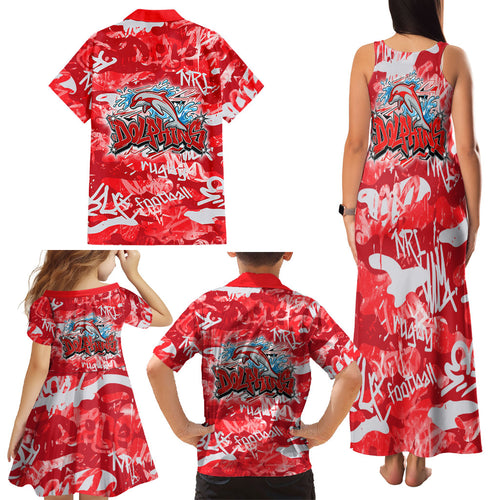 Dolphins Rugby Family Matching Tank Maxi Dress and Hawaiian Shirt Graffiti Typography Urban Camo Abstract Street Style