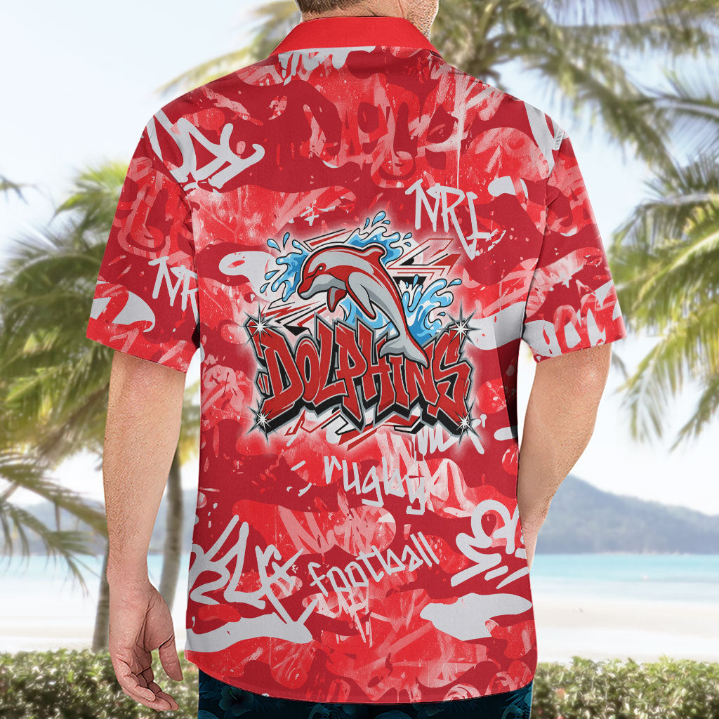 Dolphins Rugby Hawaiian Shirt Graffiti Typography Urban Camo Abstract Street Style