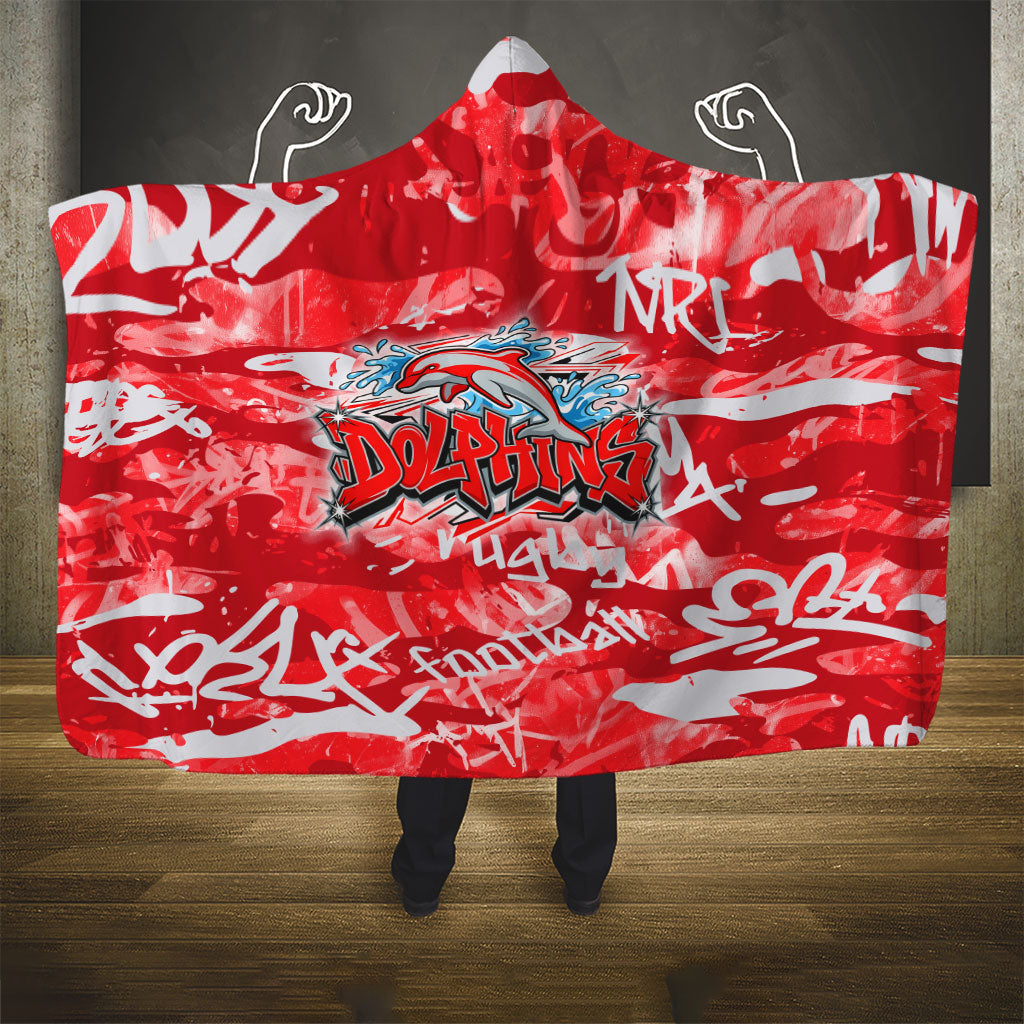 Dolphins Rugby Hooded Blanket Graffiti Typography Urban Camo Abstract Street Style