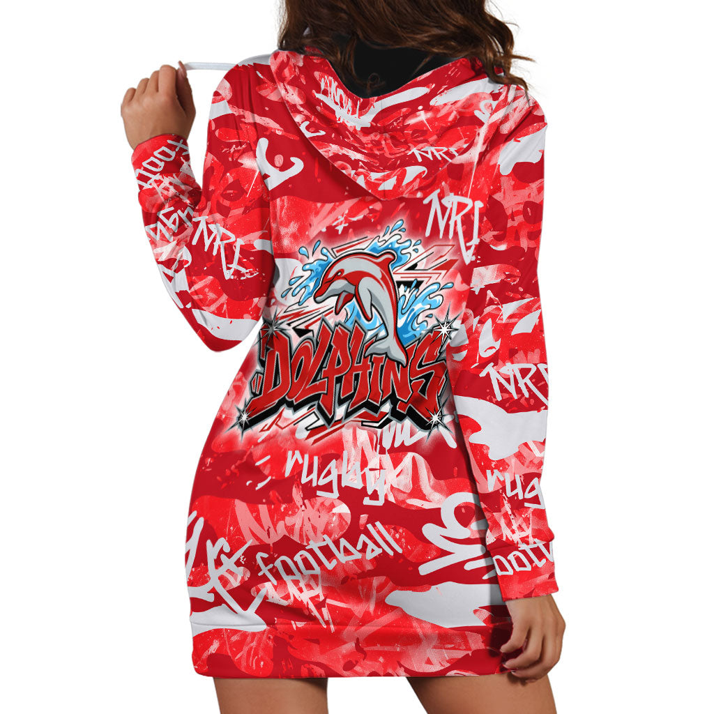 Dolphins Rugby Hoodie Dress Graffiti Typography Urban Camo Abstract Street Style