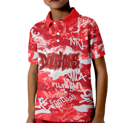Dolphins Rugby Kid Polo Shirt Graffiti Typography Urban Camo Abstract Street Style