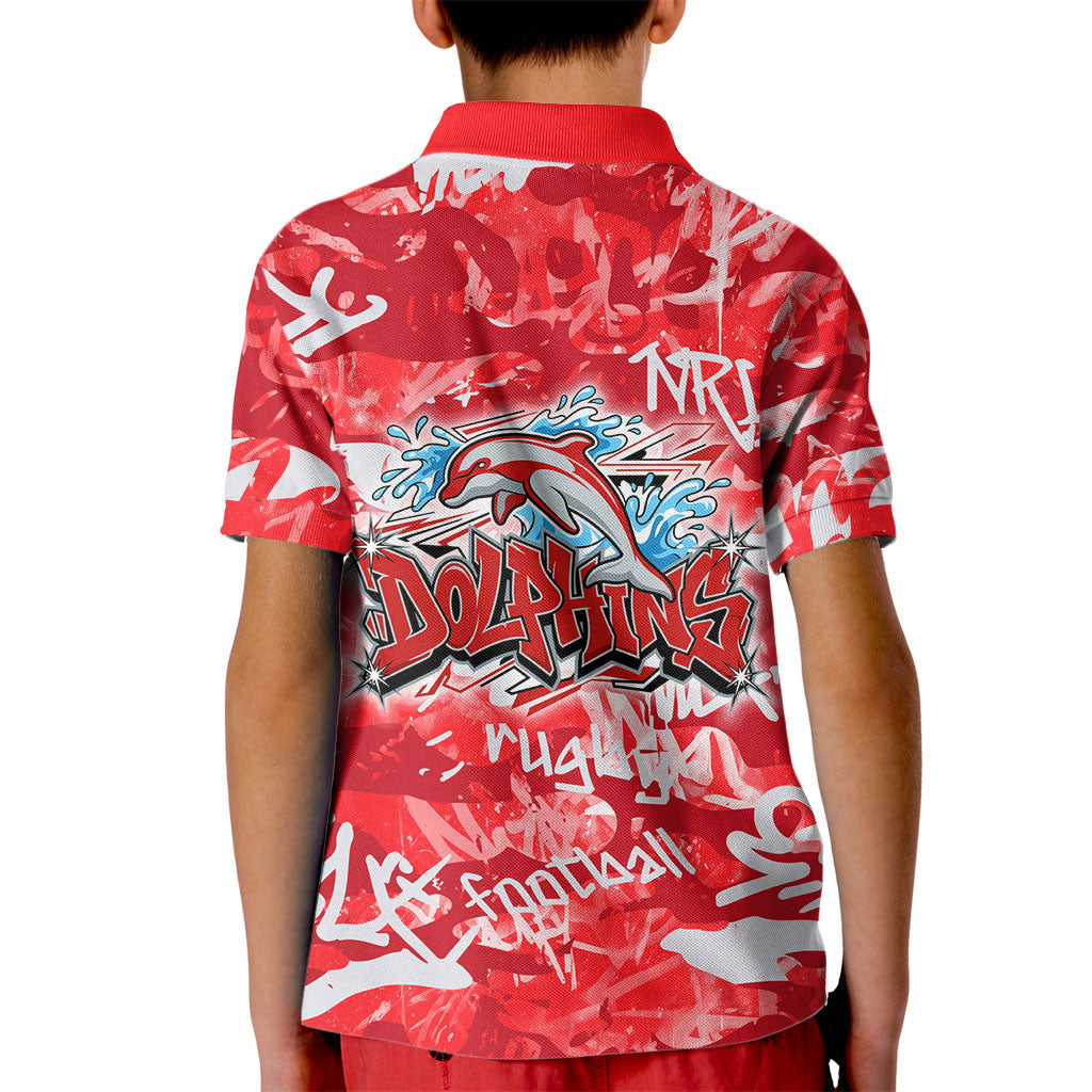 Dolphins Rugby Kid Polo Shirt Graffiti Typography Urban Camo Abstract Street Style