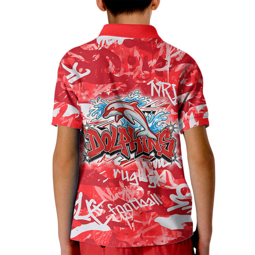 Dolphins Rugby Kid Polo Shirt Graffiti Typography Urban Camo Abstract Street Style