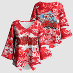 Dolphins Rugby Kimono Sleeve Blouse Graffiti Typography Urban Camo Abstract Street Style
