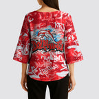 Dolphins Rugby Kimono Sleeve Blouse Graffiti Typography Urban Camo Abstract Street Style