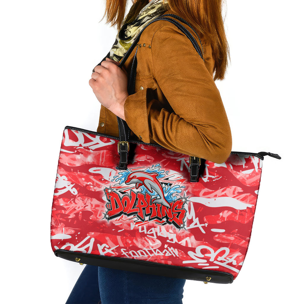 Dolphins Rugby Leather Tote Bag Graffiti Typography Urban Camo Abstract Street Style