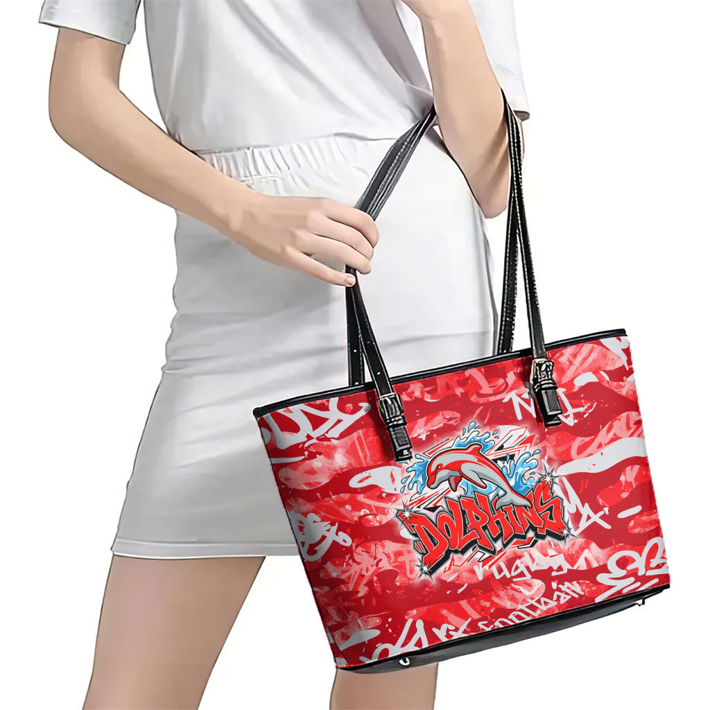 Dolphins Rugby Leather Tote Bag Graffiti Typography Urban Camo Abstract Street Style